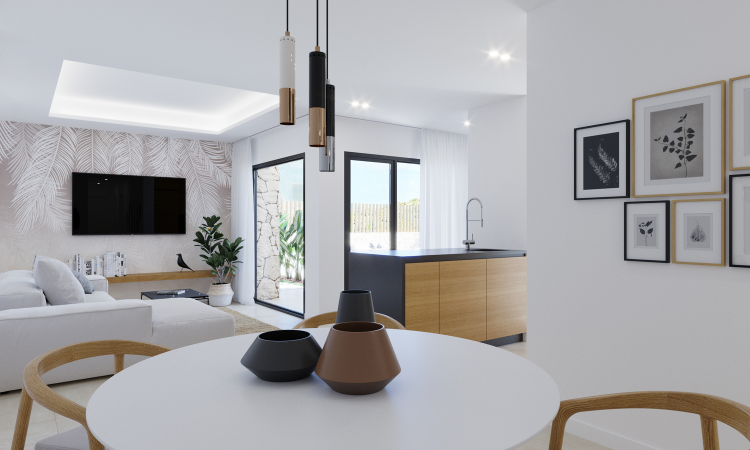 Finestrat: Moderne en gelijkvloerse nieuwbouw villa met open zeezicht